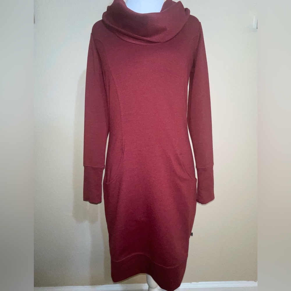 Merrell Indira Burgundy Cowl Neck Sweatshirt Dress With pockets Women’s Size XXS